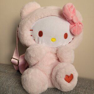 Hello Kitty Fuzzy Pink Backpack with Bow Y2K Heart Cute